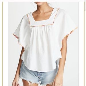 Madewell Pom Pom detail white blouse